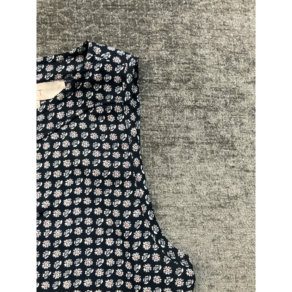 Loft Womens Medium Blue White Floral Knit Woven Tank Top Button Back Round Neck - Picture 4 of 13